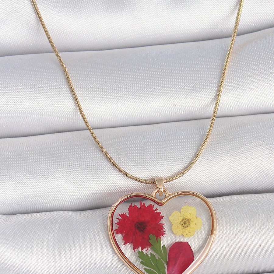 316L Steel Gold Color Chain Epokis Heart Natural Flower Model Women s Necklace