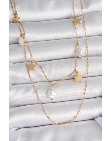 316L Steel Gold Color 2-Piece Chain Hanging Star Pearl Model Women's Necklace