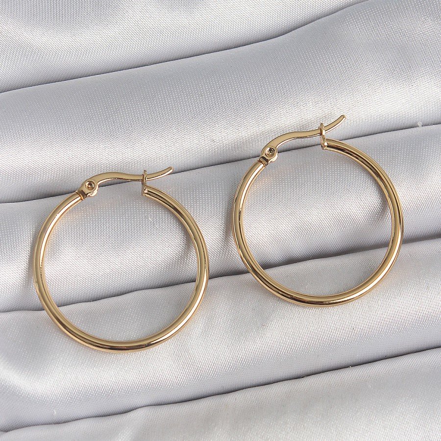 316 Steel Gold Color 27 mm Hoop Model Women s Earrings 316 Steel Gold Color 27 mm Hoop Model Women s Earrings