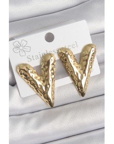 316 Steel Gold Color Embroidered Heart Model Women's Earrings