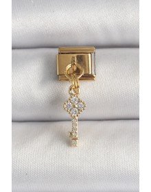 316L Steel Gold Color Dangle Zircon Stone Key Model Nomination Charm