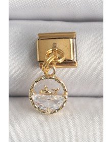 316L Steel Gold Color Dangle Zircon Stone Whale Model Nomination Charm