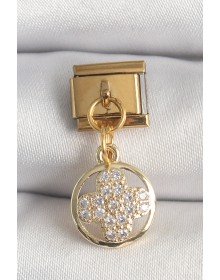 316L Steel Gold Color Dangle Zircon Stone Clover Model Nomination Charm