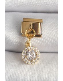 316L Steel Gold Color Dangle Circle Zircon Stone Nomination Charm