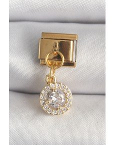 316L Steel Gold Color Dangle Circle Zircon Stone Nomination Charm