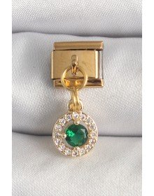 316L Steel Gold Color Dangle Green Zircon Stone Nomination Charm