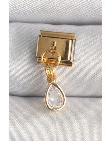 316L Steel Gold Color Dangle Drop Zircon Stone Nomination Charm
