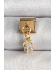 316L Steel Gold Color Dangle Zircon Stone Square Model Nomination Charm