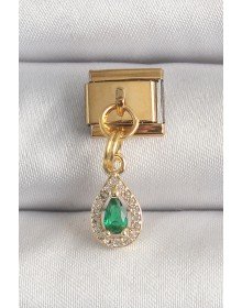 316L Steel Gold Color Dangle Drop Green Zircon Stone Nomination Charm