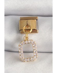 316L Steel Gold Color Dangle Square Zircon Stone Nomination Charm
