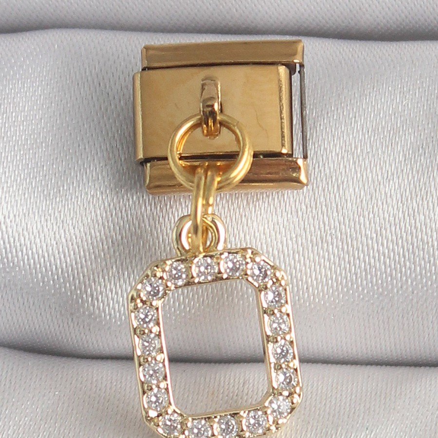 316L Steel Gold Color Dangle Square Zircon Stone Nomination Charm