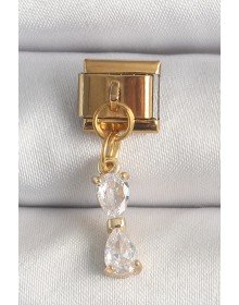 316L Steel Gold Color Dangle Zircon Stone Ribbon Model Nomination Charm
