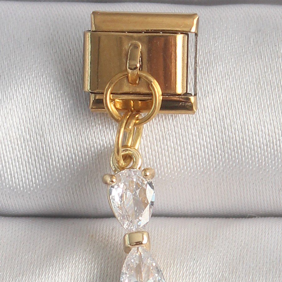316L Steel Gold Color Dangle Zircon Stone Ribbon Model Nomination Charm 316L Steel Gold Color Dangle Zircon Stone Ribbon Model Nomination Charm