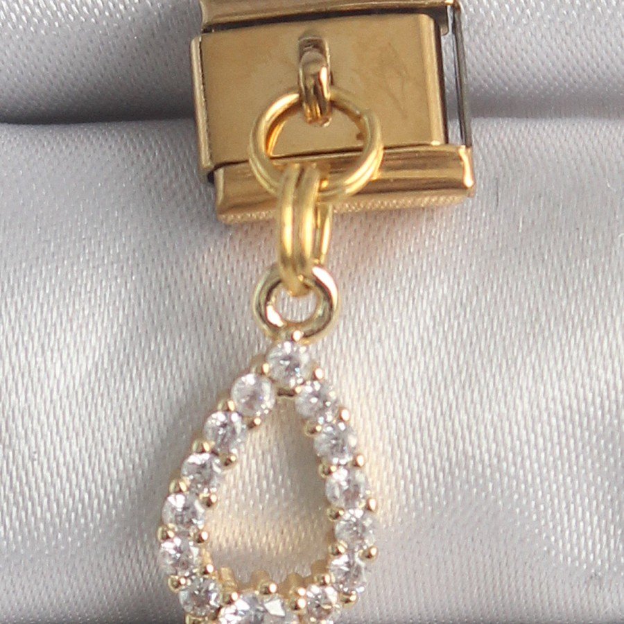 316L Steel Gold Color Dangle Zircon Stone Drop Model Nomination Charm