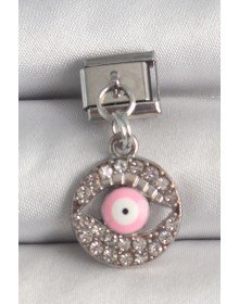 316L Steel Silver Color Dangle Zircon Stone Pink Eye Model Nomination Charm
