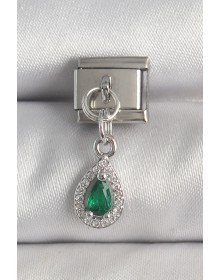 316L Steel Silver Color Dangle Green Zircon Stone Drop Model Nomination Charm