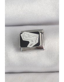 316L Steel Silver Color Black White Bird Engraved Nomination Charm