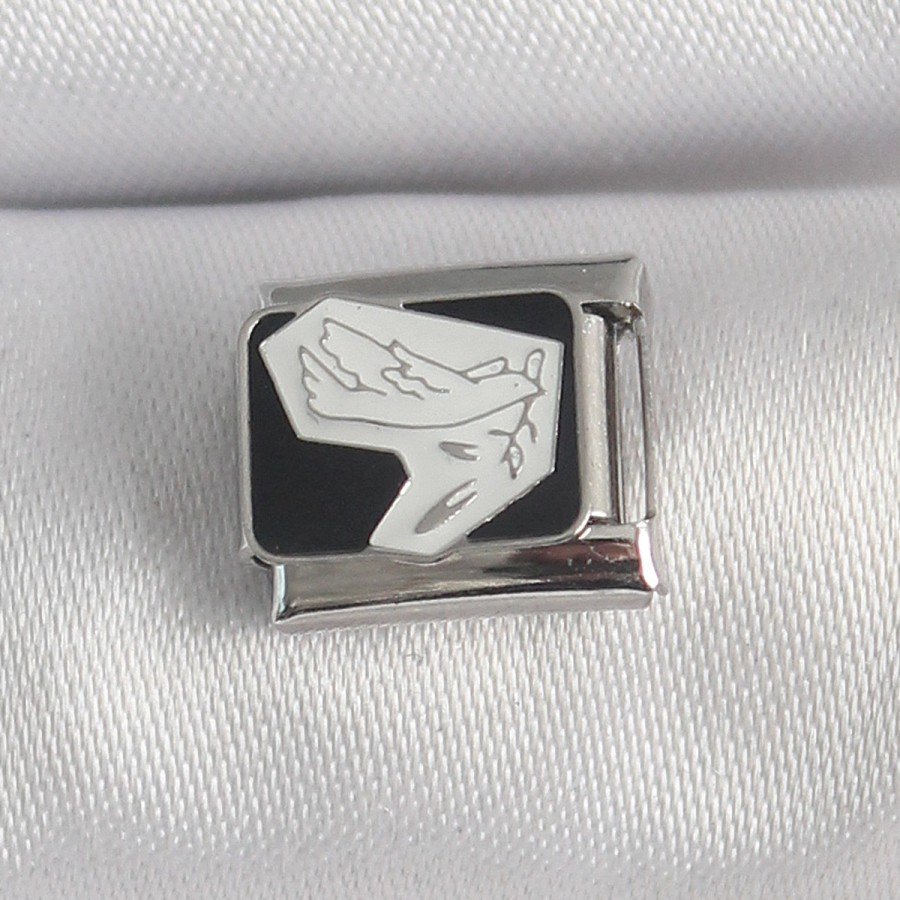 316L Steel Silver Color Black White Bird Engraved Nomination Charm