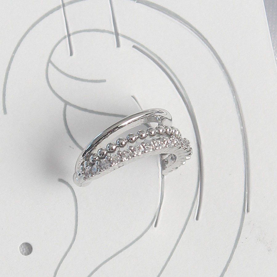 Brass Silver Color Zircon Stone 3-Piece Row Women s Cartilage Earrings