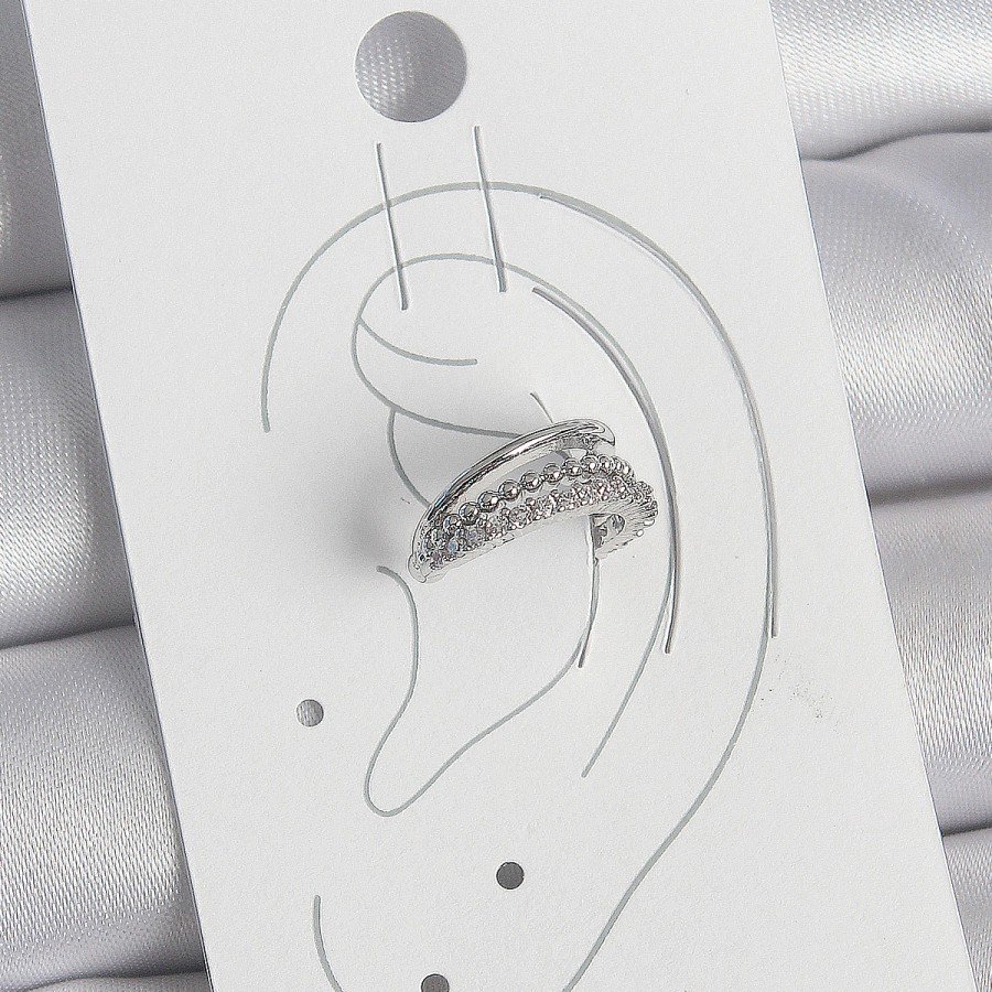Brass Silver Color Zircon Stone 3-Piece Row Women s Cartilage Earrings
