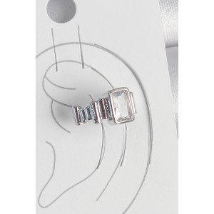 Brass Silver Color Square Zircon Stone Women's Cartilage Model Earrings