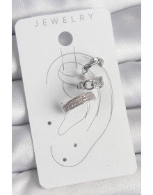 Brass Silver Color Zircon Stone 3-Piece Chain Spiral Model Women's Cartilage Earrings