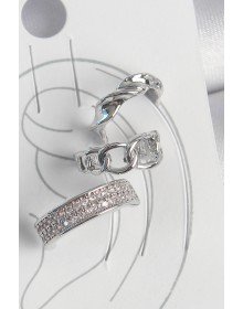 Brass Silver Color Zircon Stone 3-Piece Chain Spiral Model Women's Cartilage Earrings