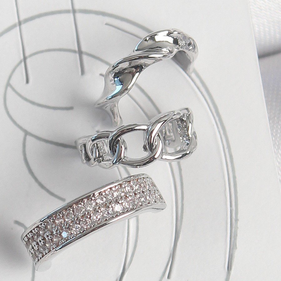 Brass Silver Color Zircon Stone 3-Piece Chain Spiral Model Women s Cartilage Earrings