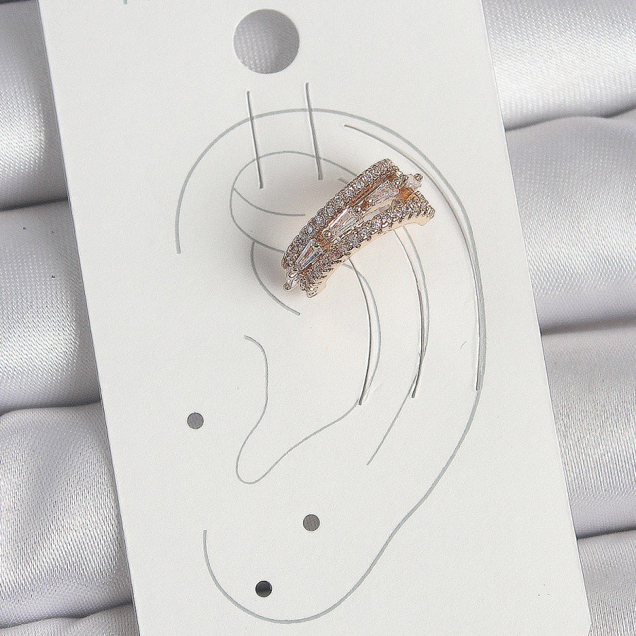 Brass Gold Color Zircon Stone 3-Piece Row Model Women s Cartilage Earrings