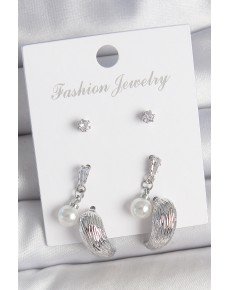 Brass Silver Color Dangle Zircon Stone Drop Model 3 Pair Women's Earring Set
