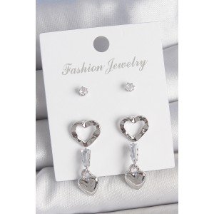Brass Silver Color Zircon Stone Detailed Hanging Model 2 Pair Women's Earring Set