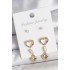 Brass Gold Color Zircon Stone Dangle Heart Model Women's 3 Pair Earring Set
