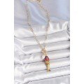 Gold Color Brass Necklace with Pearl Detailed Zircon Stone and Rainbow Fish Figure