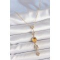 Brass Chain Amber Yellow Gold Color Zircon Stone Y Necklace