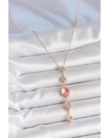 Brass Chain Pink Gold Color Zircon Stone Y Necklace