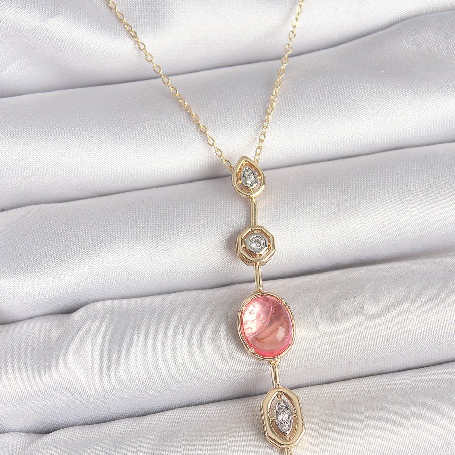 Brass Chain Pink Gold Color Zircon Stone Y Necklace