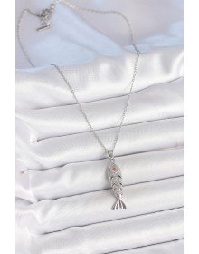 316L Steel Chain Silver Color Zircon Stone Fish Figure Necklace