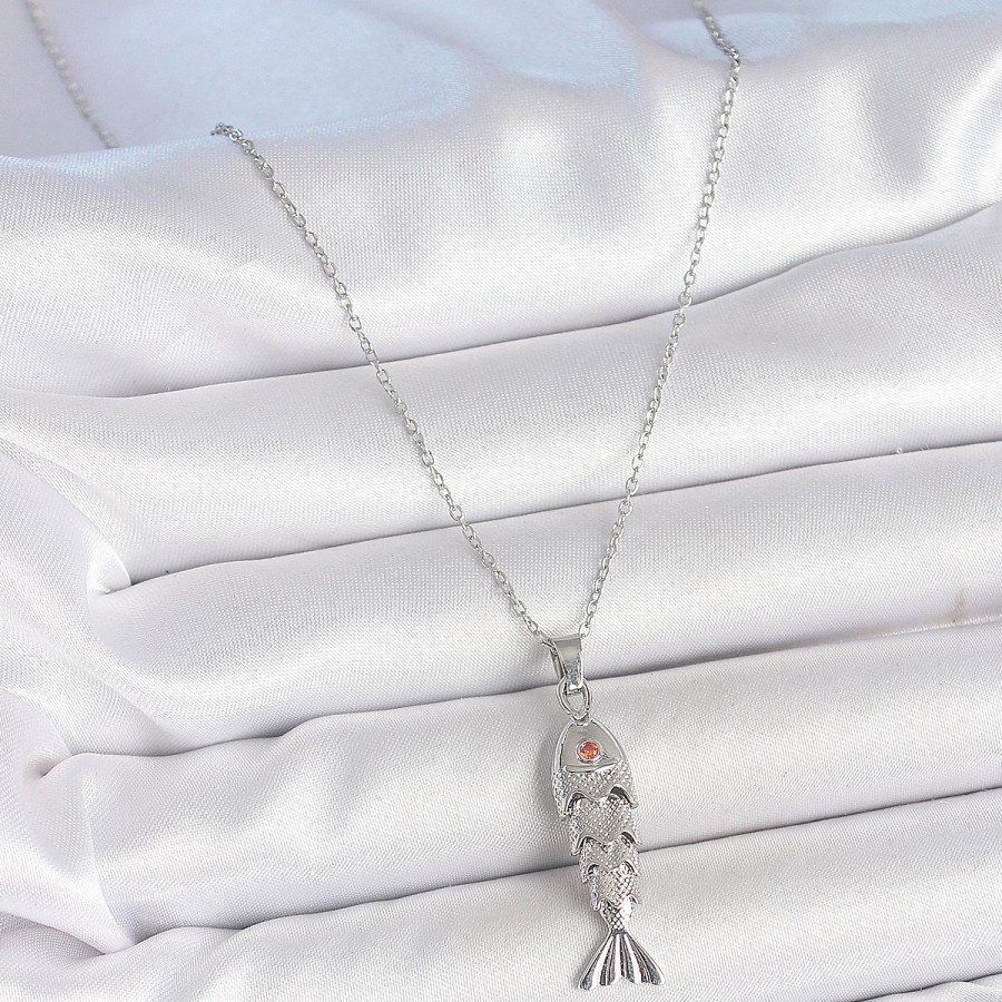 316L Steel Chain Silver Color Zircon Stone Fish Figure Necklace