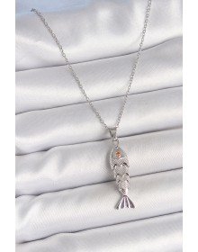 316L Steel Chain Silver Color Zircon Stone Fish Figure Necklace
