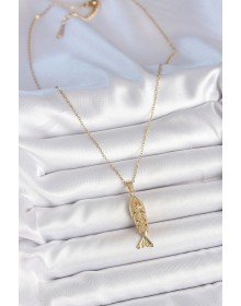 316L Steel Chain Gold Color Zircon Stone Fish Figure Necklace
