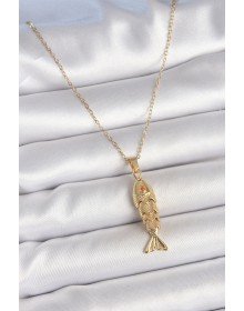 316L Steel Chain Gold Color Zircon Stone Fish Figure Necklace