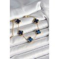 316L Steel Pearlescent Navy Blue Gold Color Clover Women s Bracelet