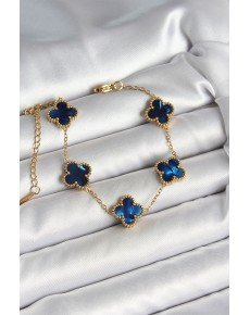 316L Steel Pearlescent Navy Blue Gold Color Clover Women's Bracelet