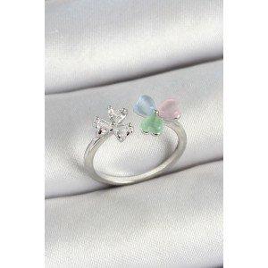 Brass Heart Figured Zircon Stone Silver Color Adjustable Women's Ring Brass Heart Figured Zircon Stone Silver Color Adjustable Women's Ring