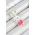 Women's Brooch with Zircon Stone Detail and White and Pink 3D Rabbit Figure