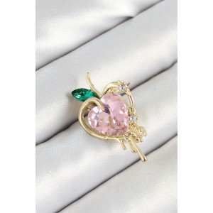 Gold Color Women's Brooch with Pink and Green Zircon Stone and 3D Melting Heart Figure