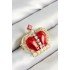 Gold Color Women's Brooch with Zircon Stone and Pearl Detail, Red 3D Queen Crown Figure