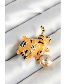 Gold Color Women's Brooch with Zircon Stone, Black Stripes, Orange Tiger Figure Gold Color Women's Brooch with Zircon Stone, Black Stripes, Orange Tiger Figure
