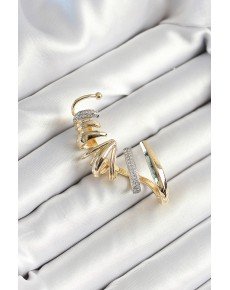 Brass Zircon Stone Coated Spiral Figured Gold Color Women's Right Cartilage Earrings