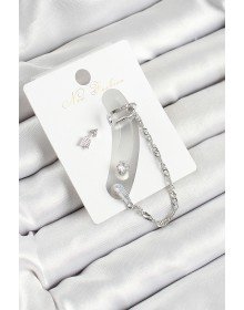 Brass Arrow Figured Zircon Stone Silver Color 3-Piece Cartilage Women's Earring Set